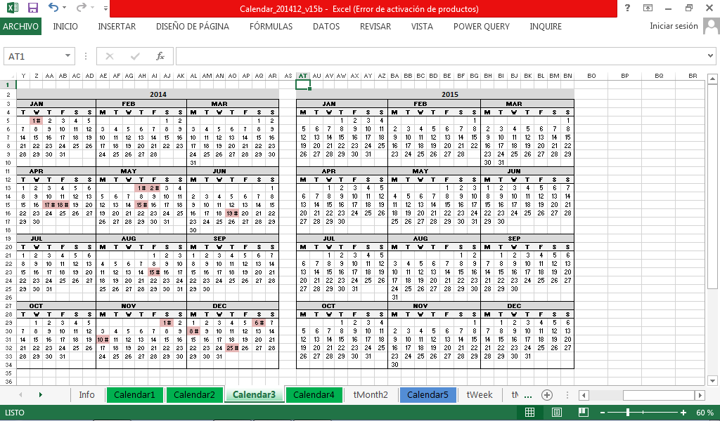 Calendar excel