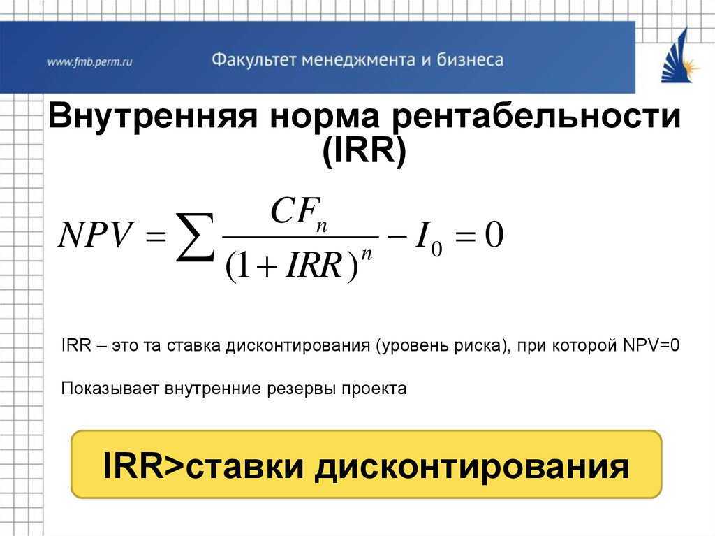 Внутренняя норма доходности (irr, внд): что это такое, формула расчета, типы