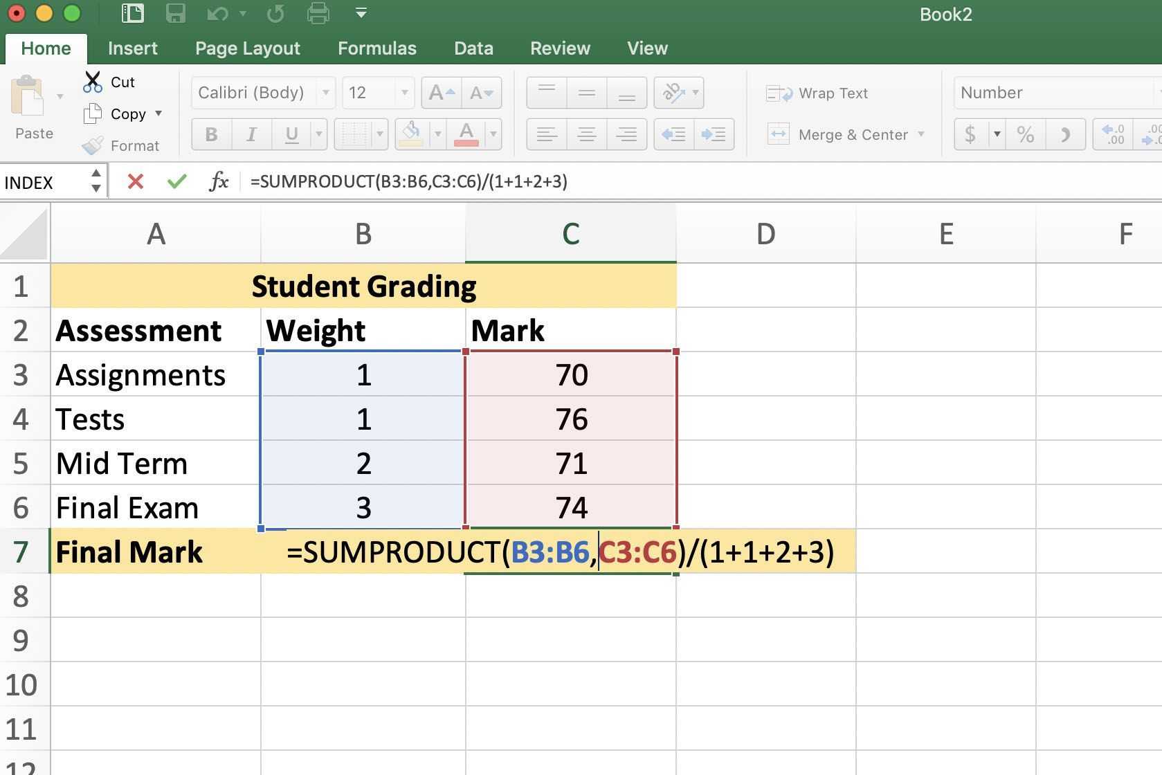 Как посчитать среднее значение в excel