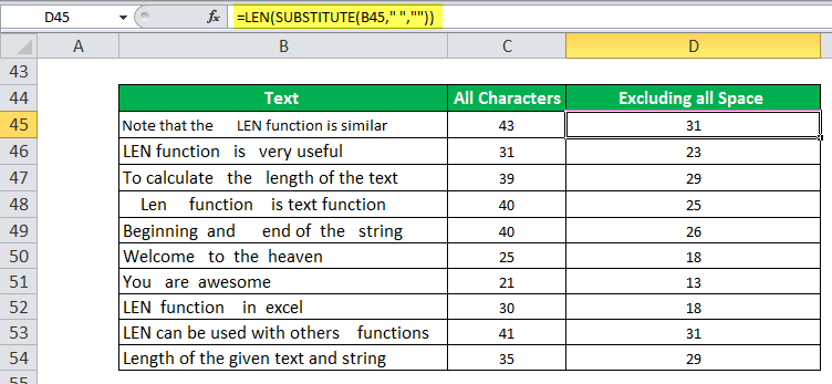 Программа len. ДЛСТР на английском excel.