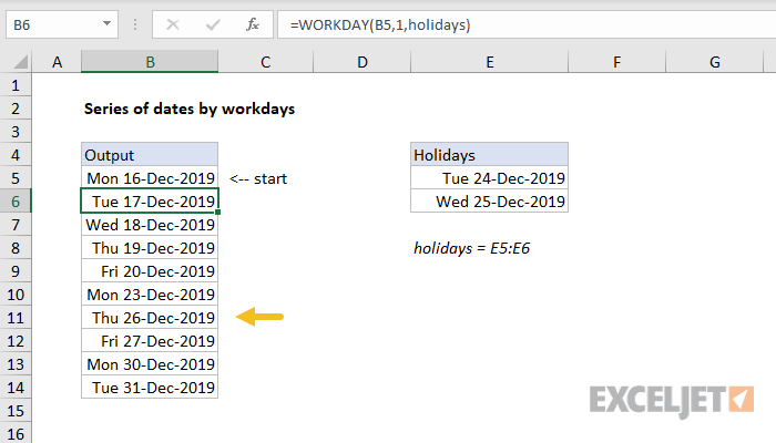 Excel функция рабдень (workday)