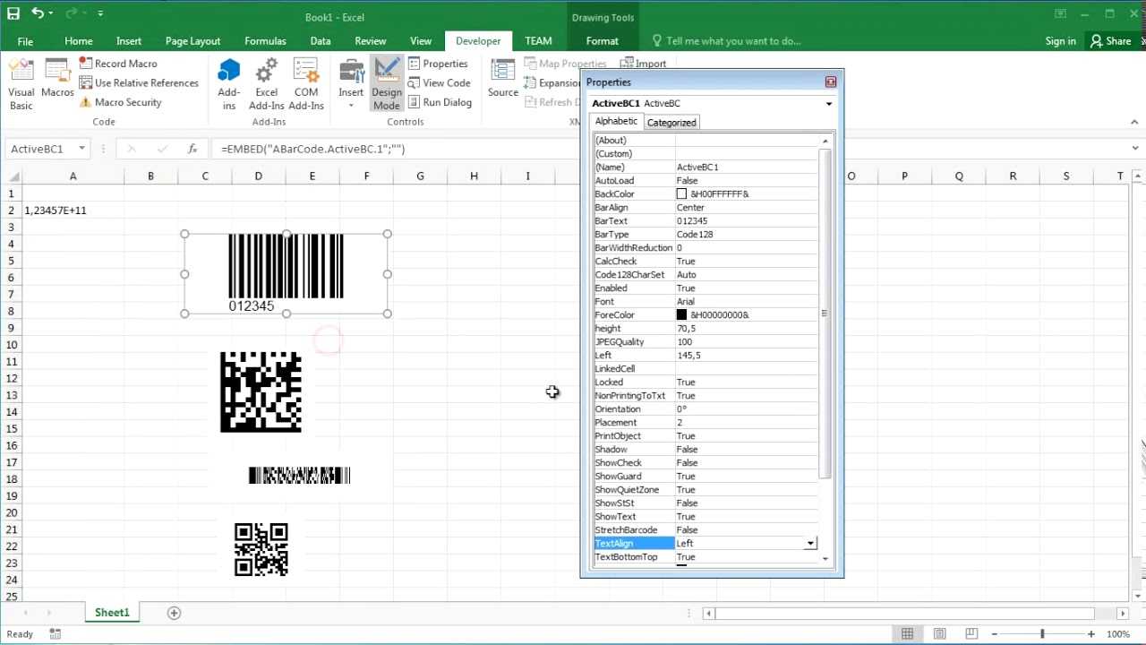 Как вставить штрих код в excel