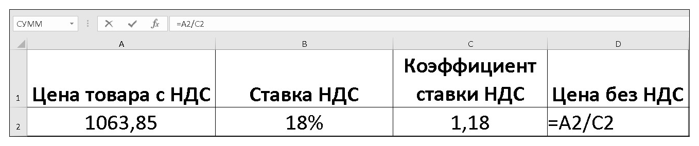 Формула суммы ндс в экселе