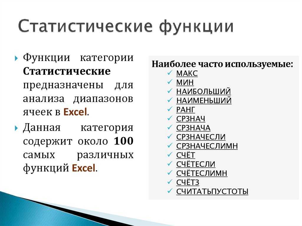 Основные функции excel презентация