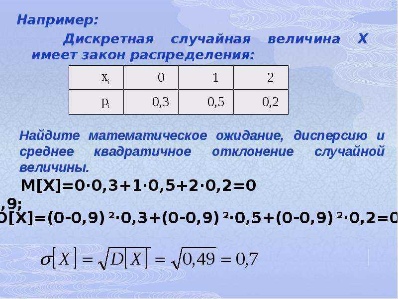 Параметры дискретного закона распределения