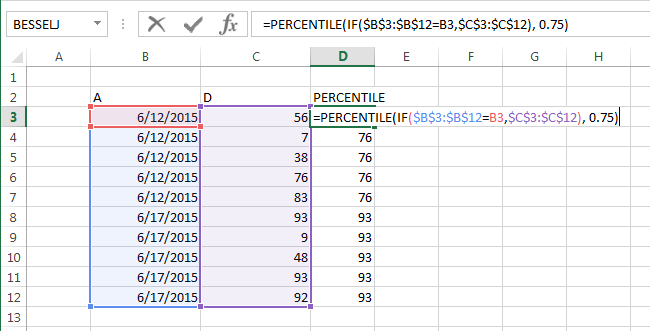 Как рассчитать перцентиль в excel
