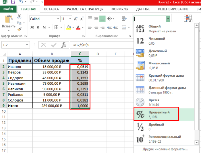 Как рассчитать процент в excel формула для чайников