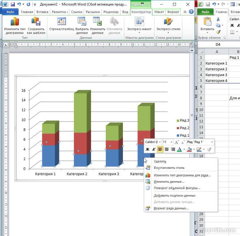 Как изменить данные в диаграмме в ворде