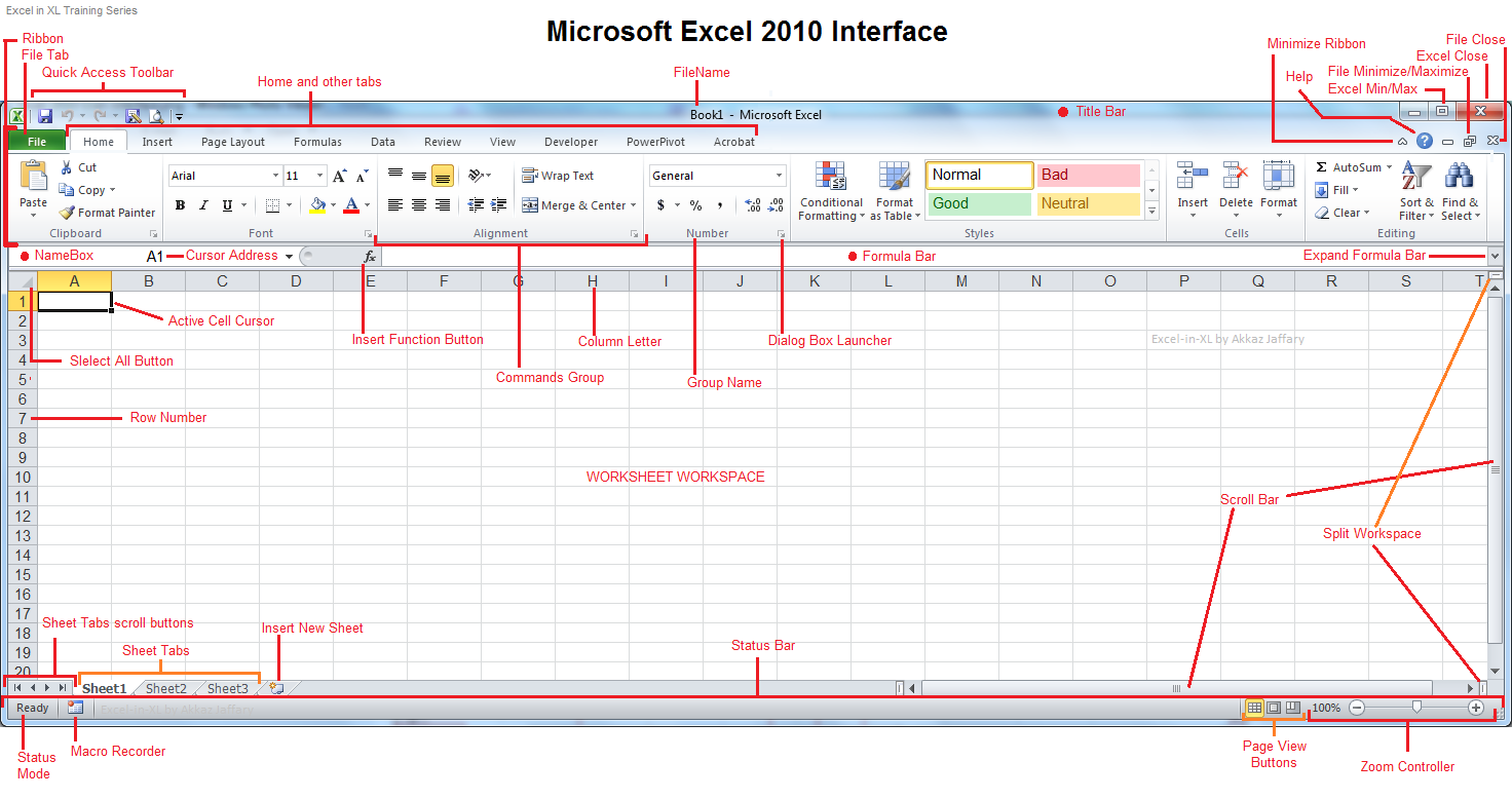 Интерфейс MS excel 2010