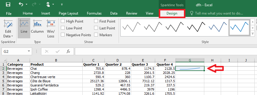 Учебник по вставке спарклайнов в excel