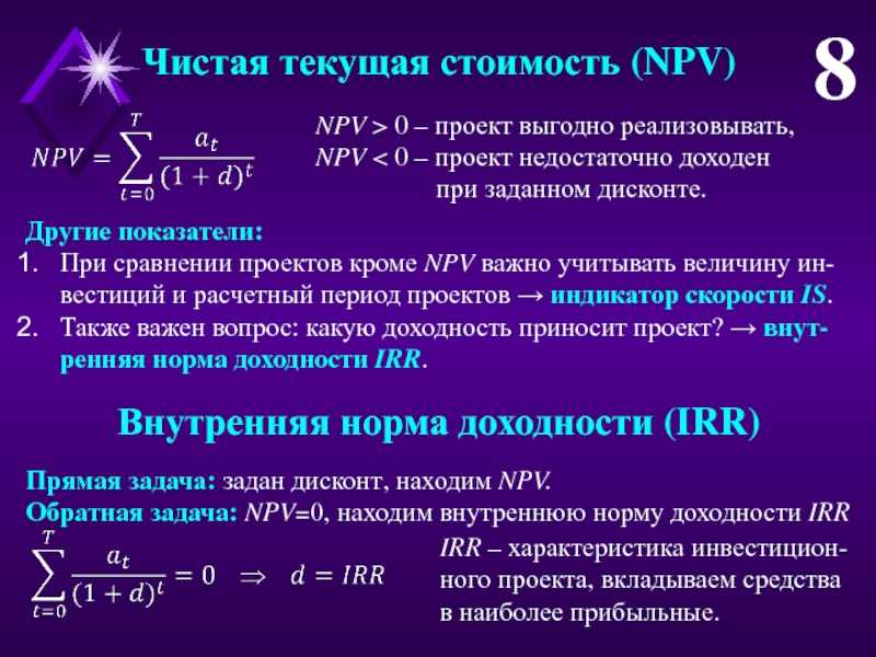 Инвестиционный проект считается выгодным если чистая текущая стоимость проекта npv