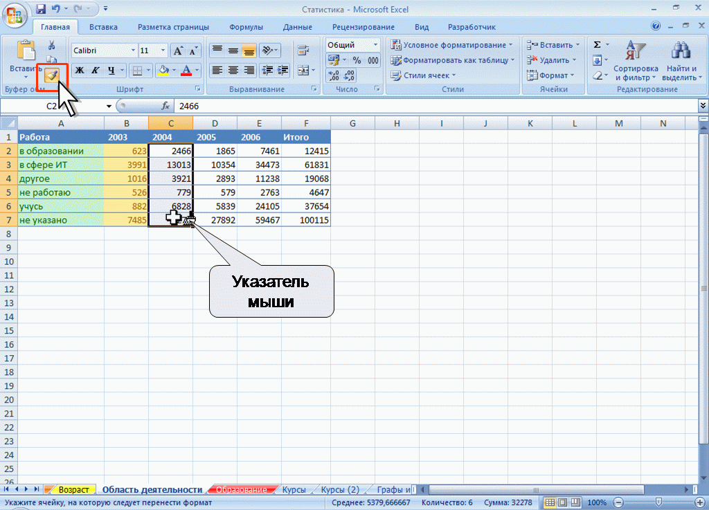 Excel горячая клавиша формат по образцу excel